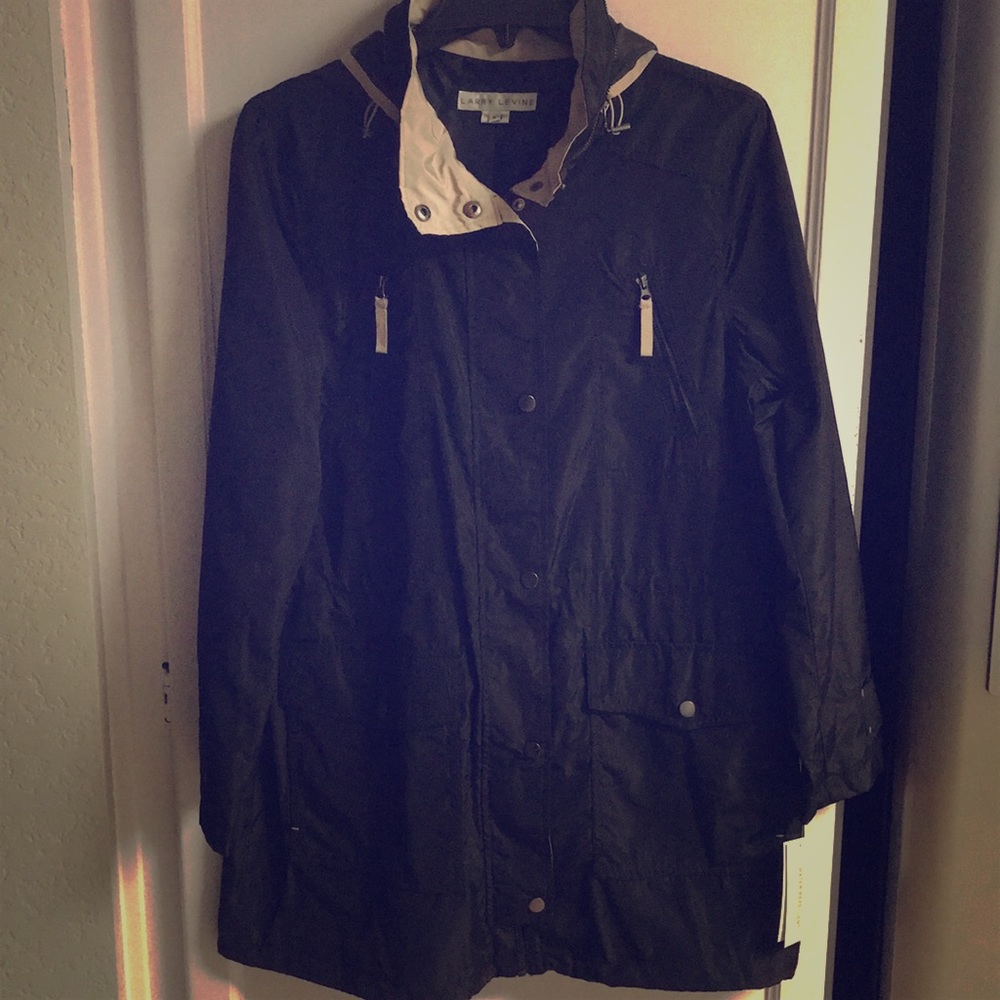 Larry Levine Black Water Repellent Jacket Coat M - Picture 1 of 6